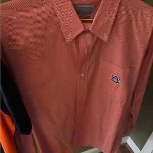Men’s Long sleeve orange and white button down shirt